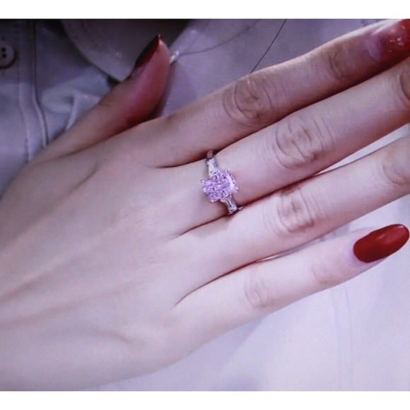 Pink Zirconia Statement Ring Sz 8 Silver Beauty Fashion Jewelry Gift NWT - Picture 2 of 7